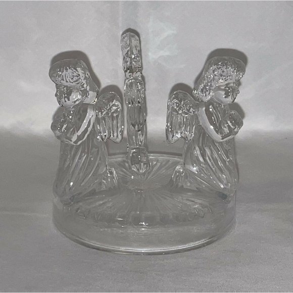 Vintage Three Praying Angels Crystal Clear Votive Candle Holder Made In Taiwan - Picture 1 of 8